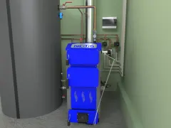 3D-рендер твердопаливного котла та насосно-змішувальних вузлів радіаторів та теплої підлоги